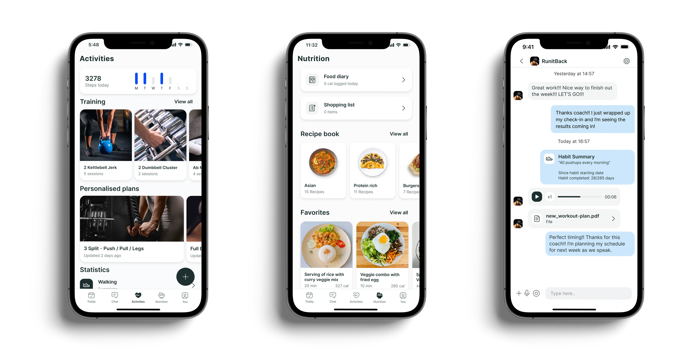 A mockup of the coaching app showcasing the different features.